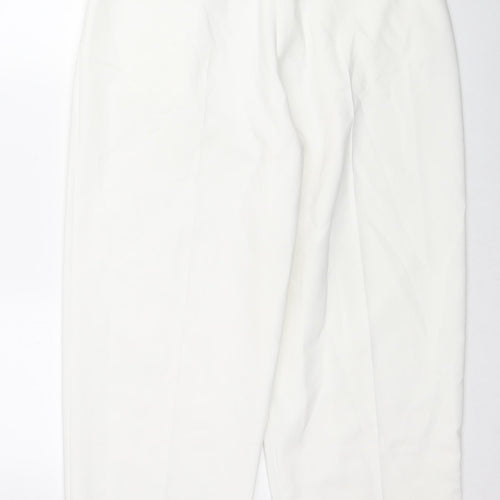 Marks and Spencer Womens White Polyester Trousers Size 14 L25 in Regular Zip