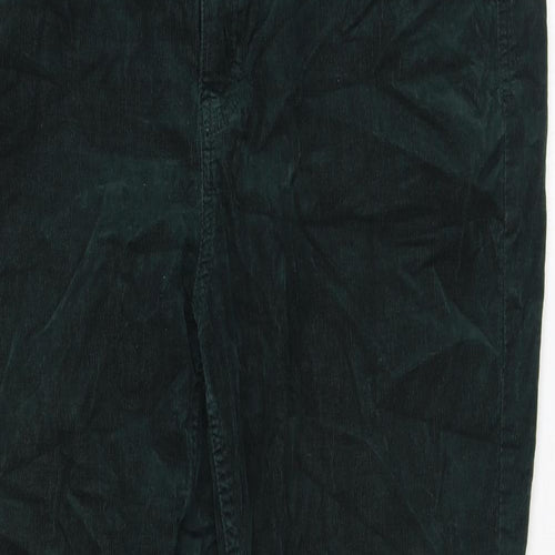 Marks and Spencer Womens Green Cotton Trousers Size 14 L27 in Regular Zip