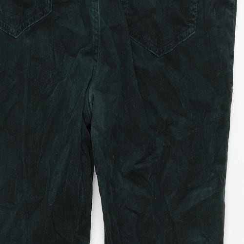 Marks and Spencer Womens Green Cotton Trousers Size 14 L27 in Regular Zip