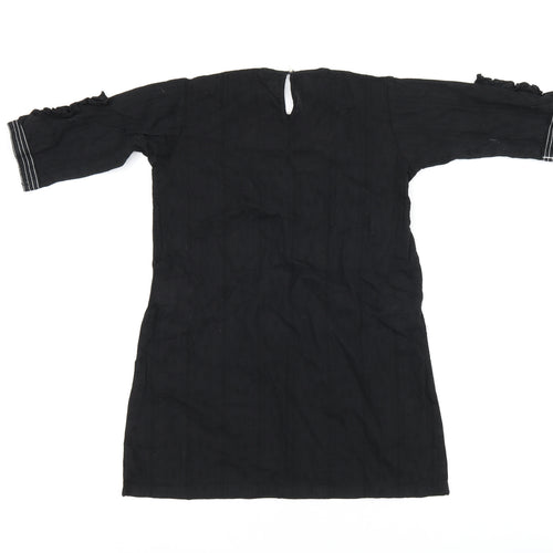 Khaadi Girls Black Geometric Cotton Shift Size 7-8 Years Round Neck Pullover - Split hem