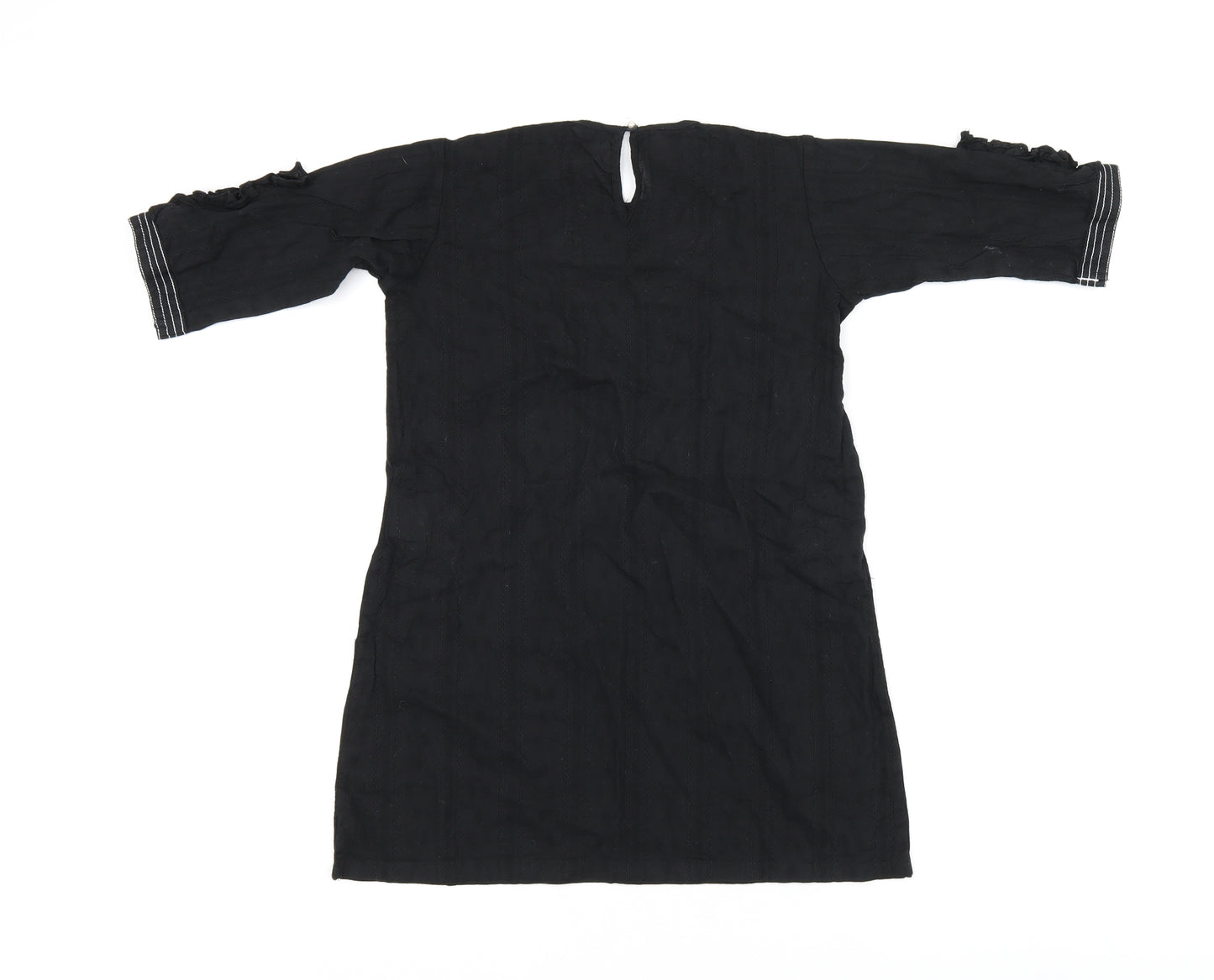 Khaadi Girls Black Geometric Cotton Shift Size 7-8 Years Round Neck Pullover - Split hem