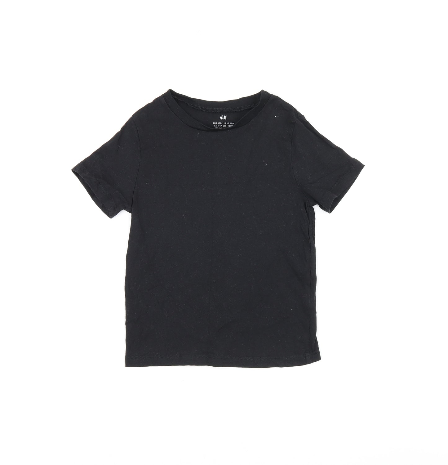 H&M Boys Black Cotton Jersey T-Shirt Size 4-5 Years Round Neck Pullover - 4-6 years