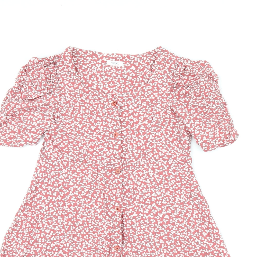 NEXT Girls Red Floral Viscose Shift Size 9 Years V-Neck Button