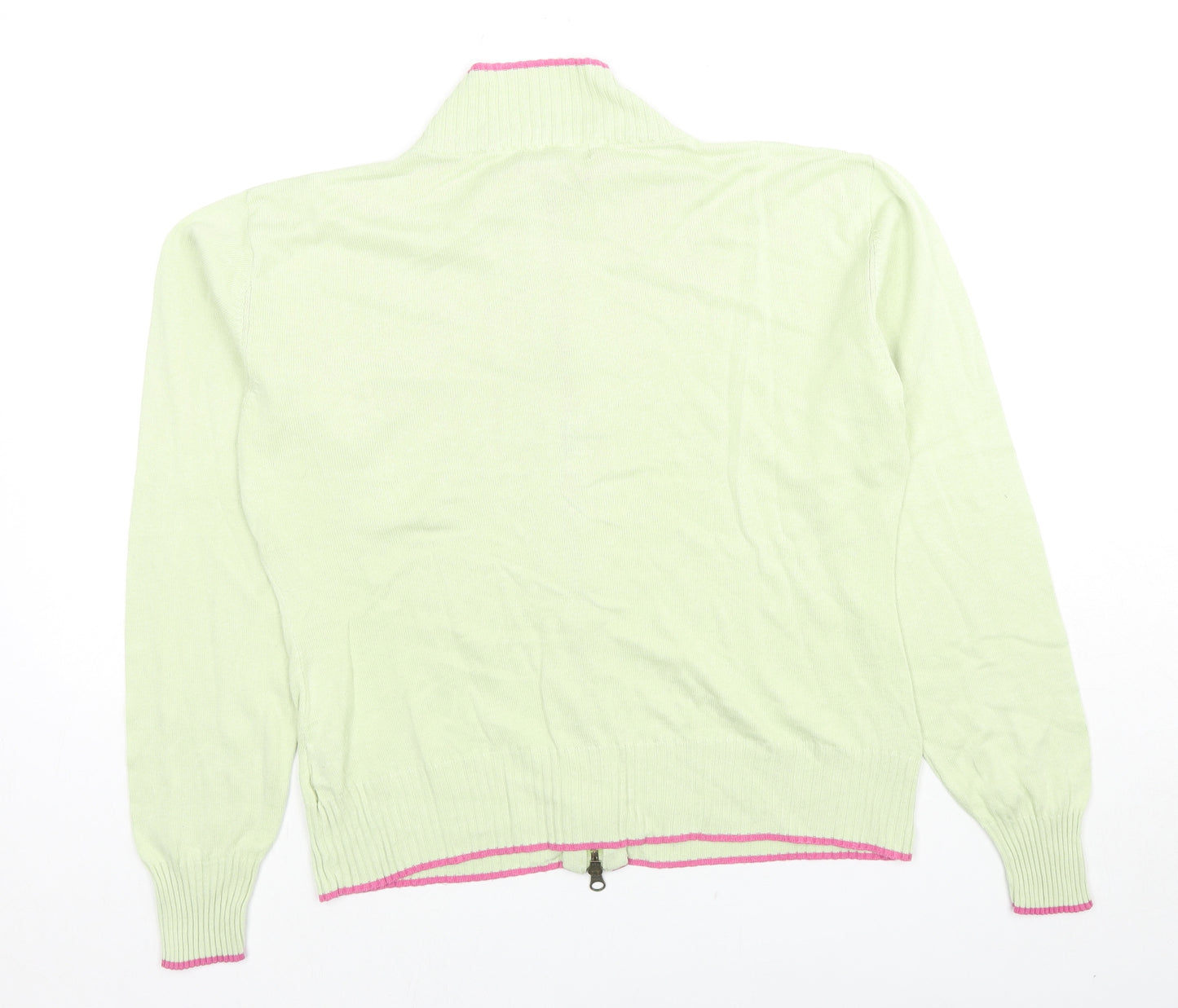 Woolovers Womens Green High Neck Cotton Full Zip Jumper Size L