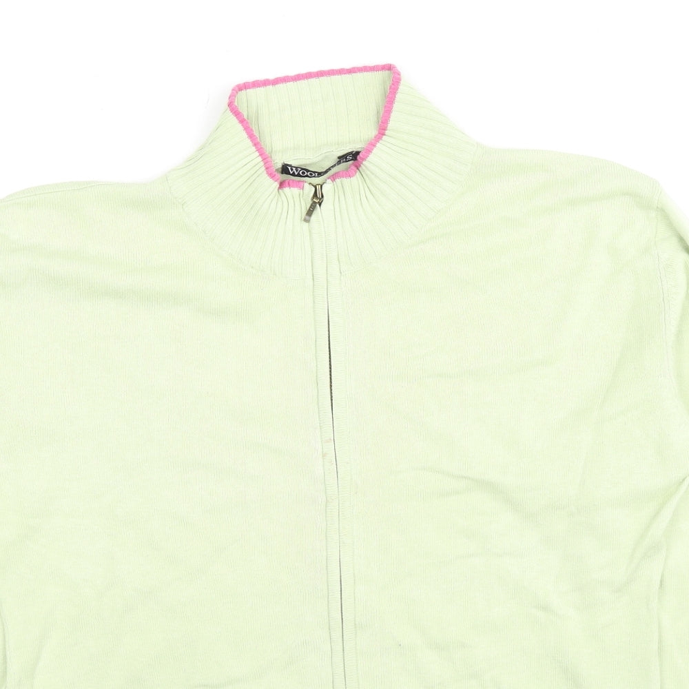 Woolovers Womens Green High Neck Cotton Full Zip Jumper Size L