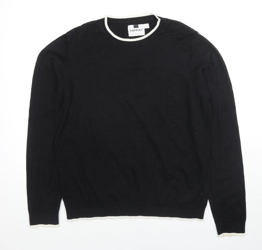 Topman Mens Black Round Neck Cotton Pullover Jumper Size M Long Sleeve