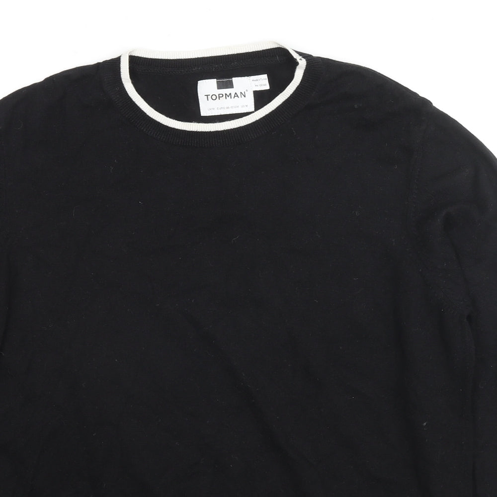 Topman Mens Black Round Neck Cotton Pullover Jumper Size M Long Sleeve