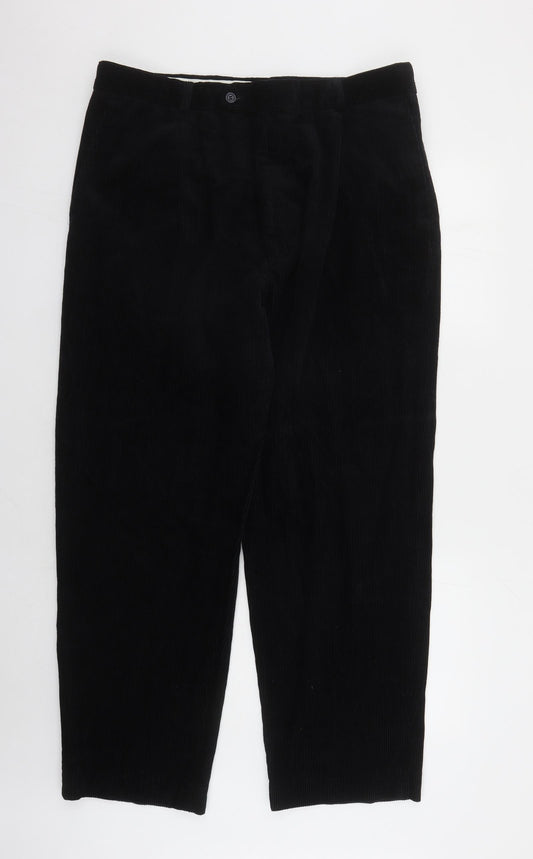 EWM Mens Black Cotton Trousers Size 38 in L29 in Regular Zip