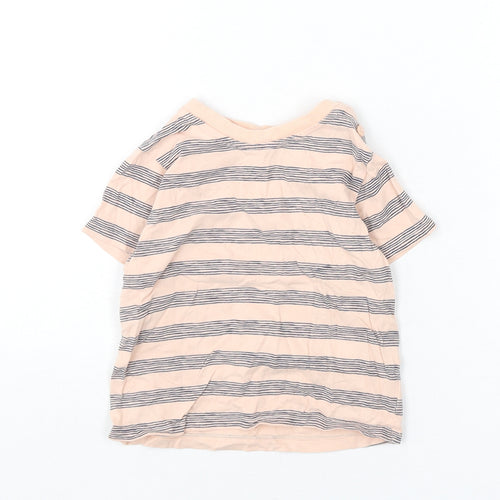 John Lewis Boys Pink Striped Cotton Basic T-Shirt Size 2-3 Years Round Neck Button