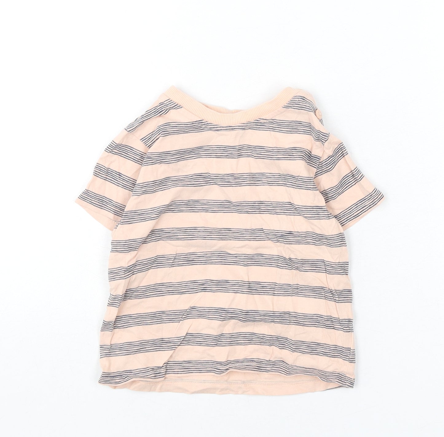 John Lewis Boys Pink Striped Cotton Basic T-Shirt Size 2-3 Years Round Neck Button