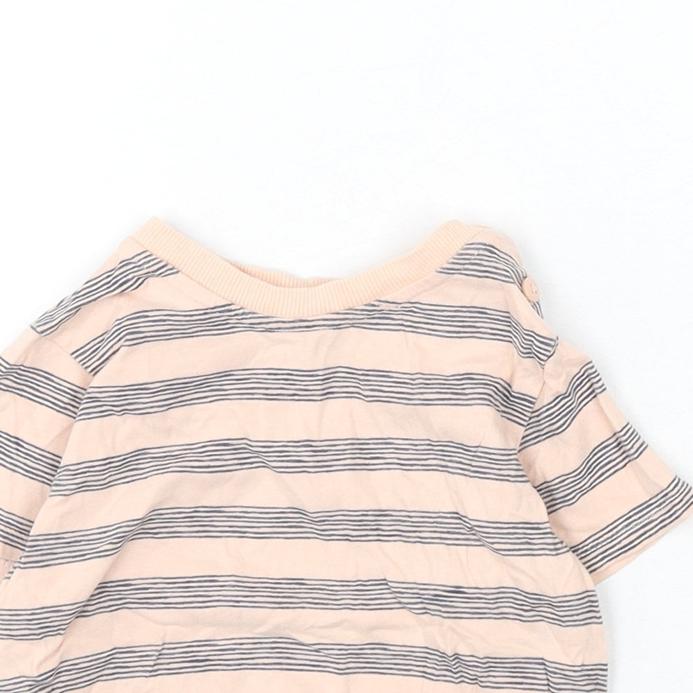 John Lewis Boys Pink Striped Cotton Basic T-Shirt Size 2-3 Years Round Neck Button