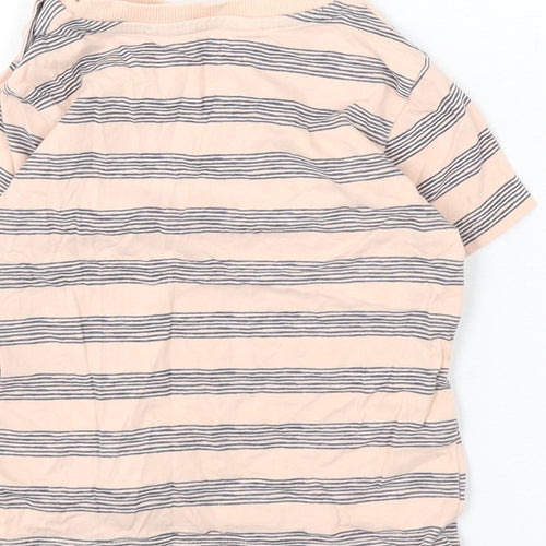 John Lewis Boys Pink Striped Cotton Basic T-Shirt Size 2-3 Years Round Neck Button