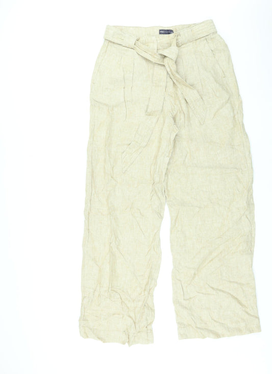 Marks and Spencer Womens Beige Linen Trousers Size 14 L30 in Regular Zip
