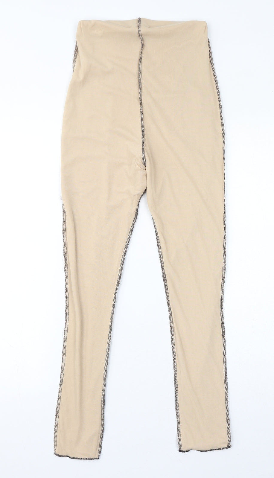 PRETTYLITTLETHING Womens Beige Polyester Capri Leggings Size 8 L26 in - Mesh