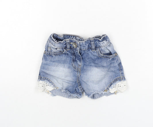 NEXT Girls Blue Cotton Cut-Off Shorts Size 4 Years Regular Zip - Lace Detail