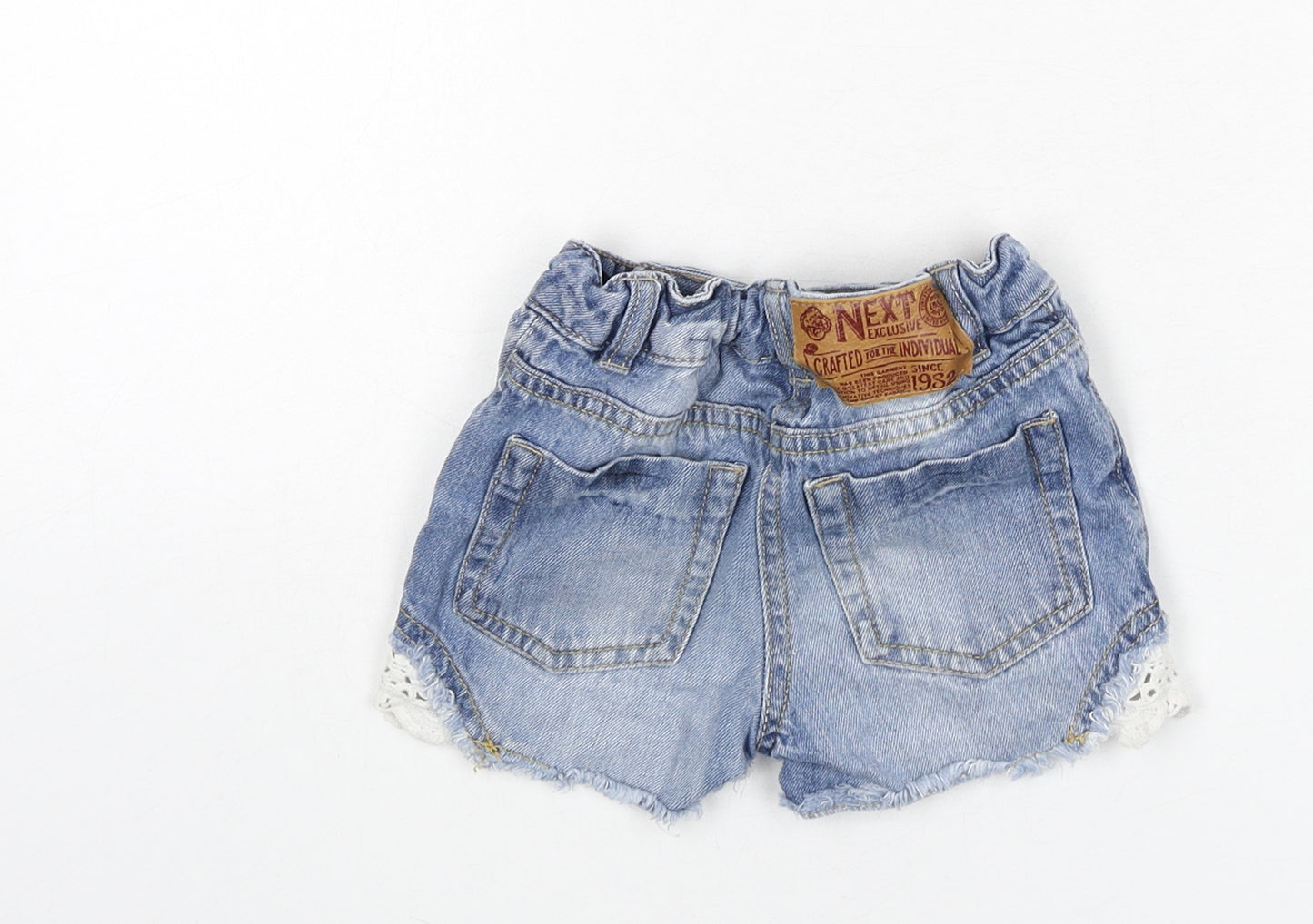 NEXT Girls Blue Cotton Cut-Off Shorts Size 4 Years Regular Zip - Lace Detail