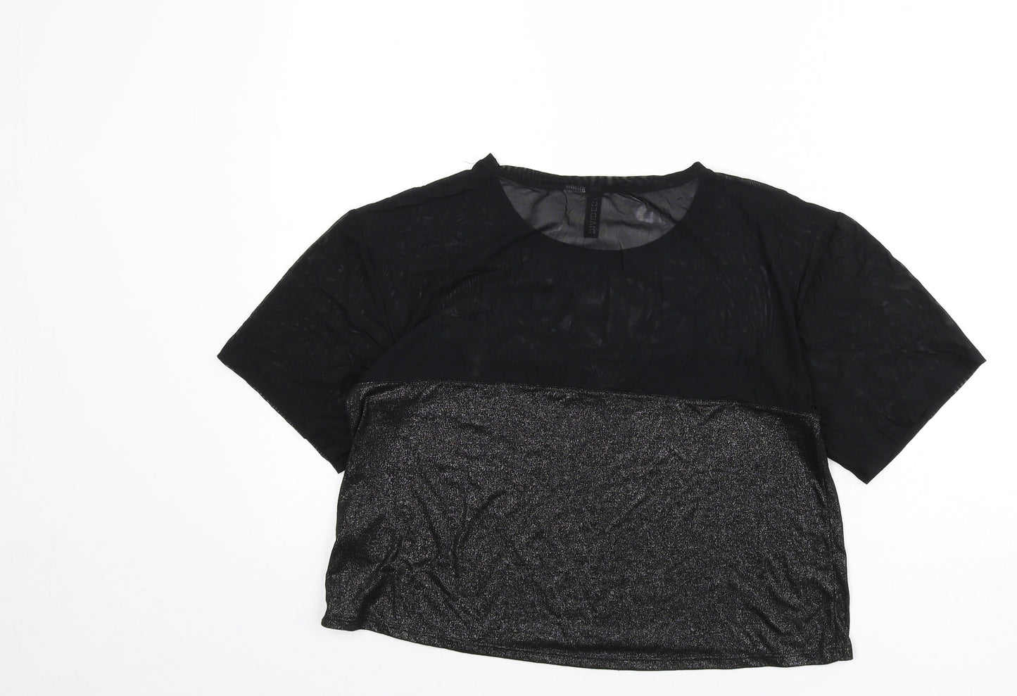 Divided by H&M Womens Black Polyamide Cropped T-Shirt Size S Round Neck - Sparkle
