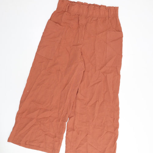 NEXT Womens Orange Viscose Trousers Size 14 L25 in Regular - Paperbag Waist