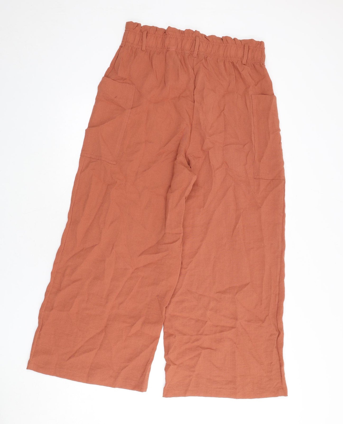 NEXT Womens Orange Viscose Trousers Size 14 L25 in Regular - Paperbag Waist