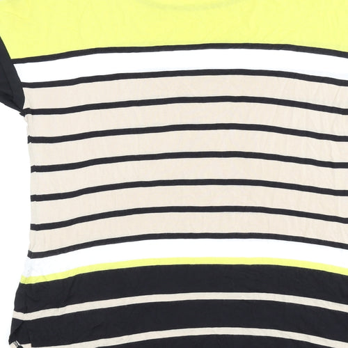 Oasis Womens Multicoloured Striped Viscose Basic T-Shirt Size S Boat Neck