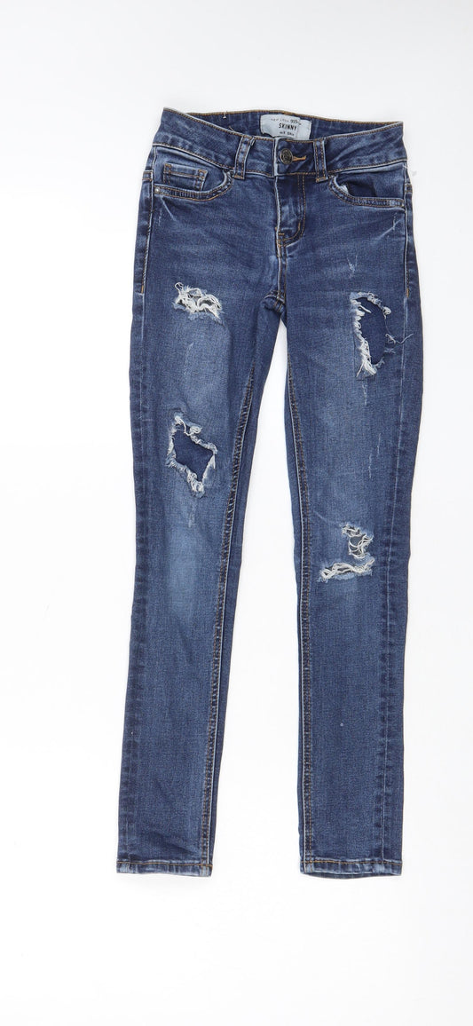 New Look Girls Blue Cotton Skinny Jeans Size 9 Years L23 in Regular Zip - Pockets, Belt Loops