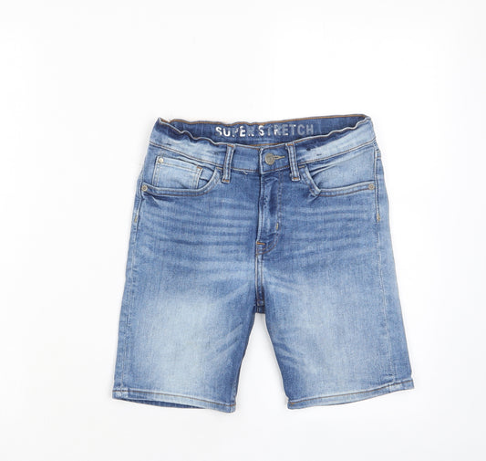 H&M Boys Blue Cotton Bermuda Shorts Size 9-10 Years L6 in Regular Zip - Pockets, Belt Loops, Adjustable waist