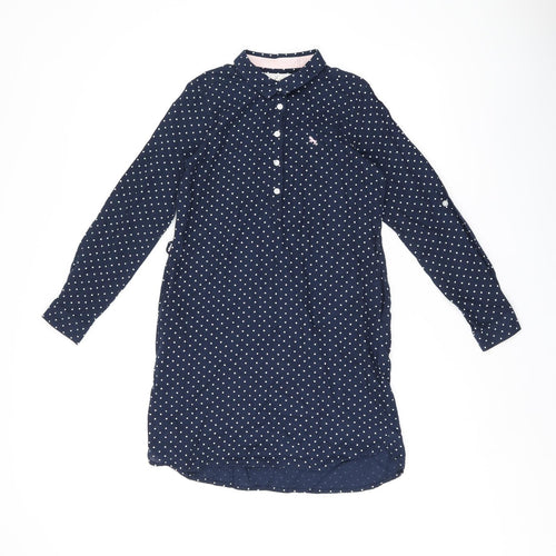 L.O.G.G Girls Blue Polka Dot Cotton Shirt Dress Size 9-10 Years Collared Button