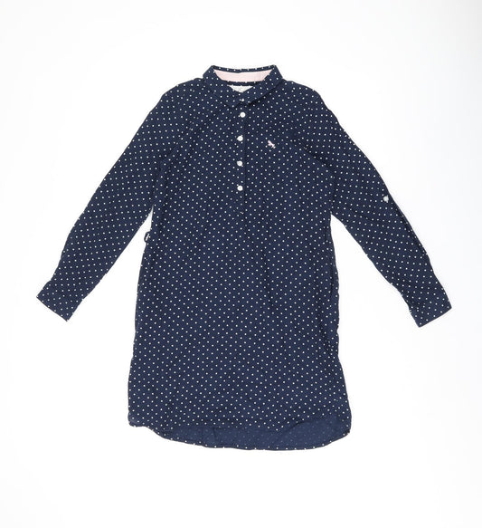 L.O.G.G Girls Blue Polka Dot Cotton Shirt Dress Size 9-10 Years Collared Button