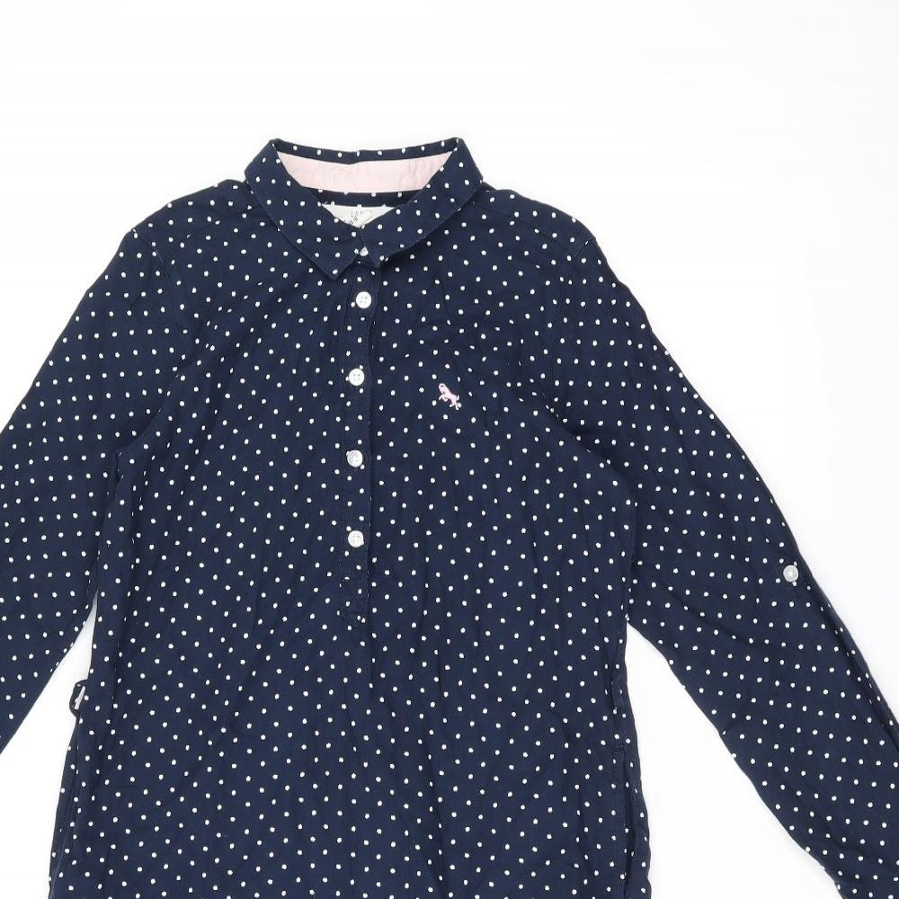 L.O.G.G Girls Blue Polka Dot Cotton Shirt Dress Size 9-10 Years Collared Button