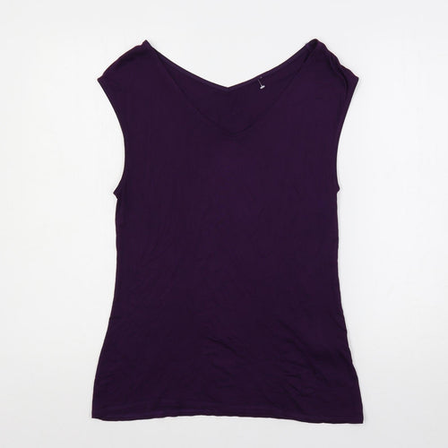 Oasis Womens Purple Viscose Basic T-Shirt Size S V-Neck