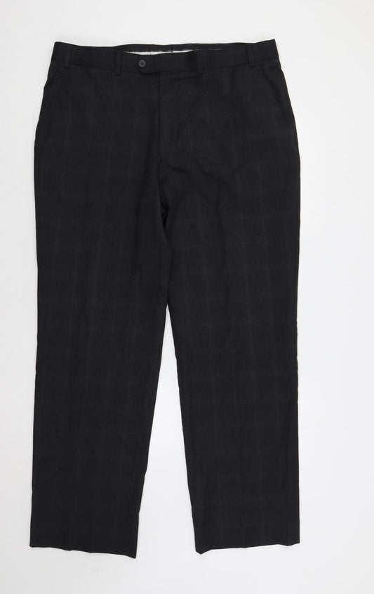 Pierre Cardin Mens Black Plaid Wool Dress Pants Trousers Size 38 in L30 in Regular Zip