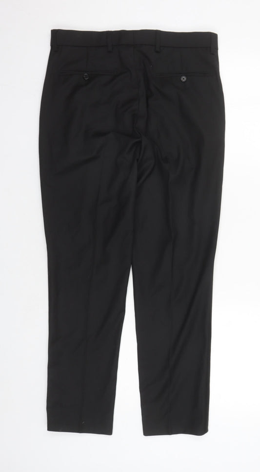 Marks and Spencer Mens Black Polyester Trousers Size 30 in L28 in Slim Zip - Short Leg