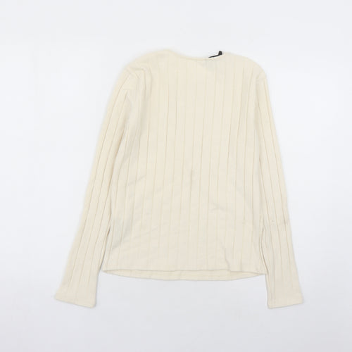 Zara Womens Ivory Polyester Basic T-Shirt Size S Round Neck