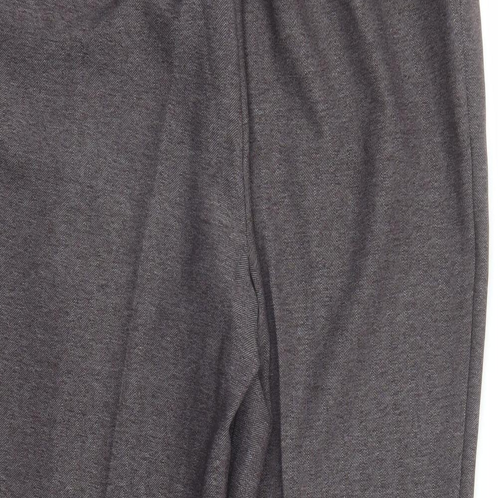 Marks and Spencer Womens Brown Herringbone Polyester Trousers Size 14 L24 in Regular - Elasticated Waist