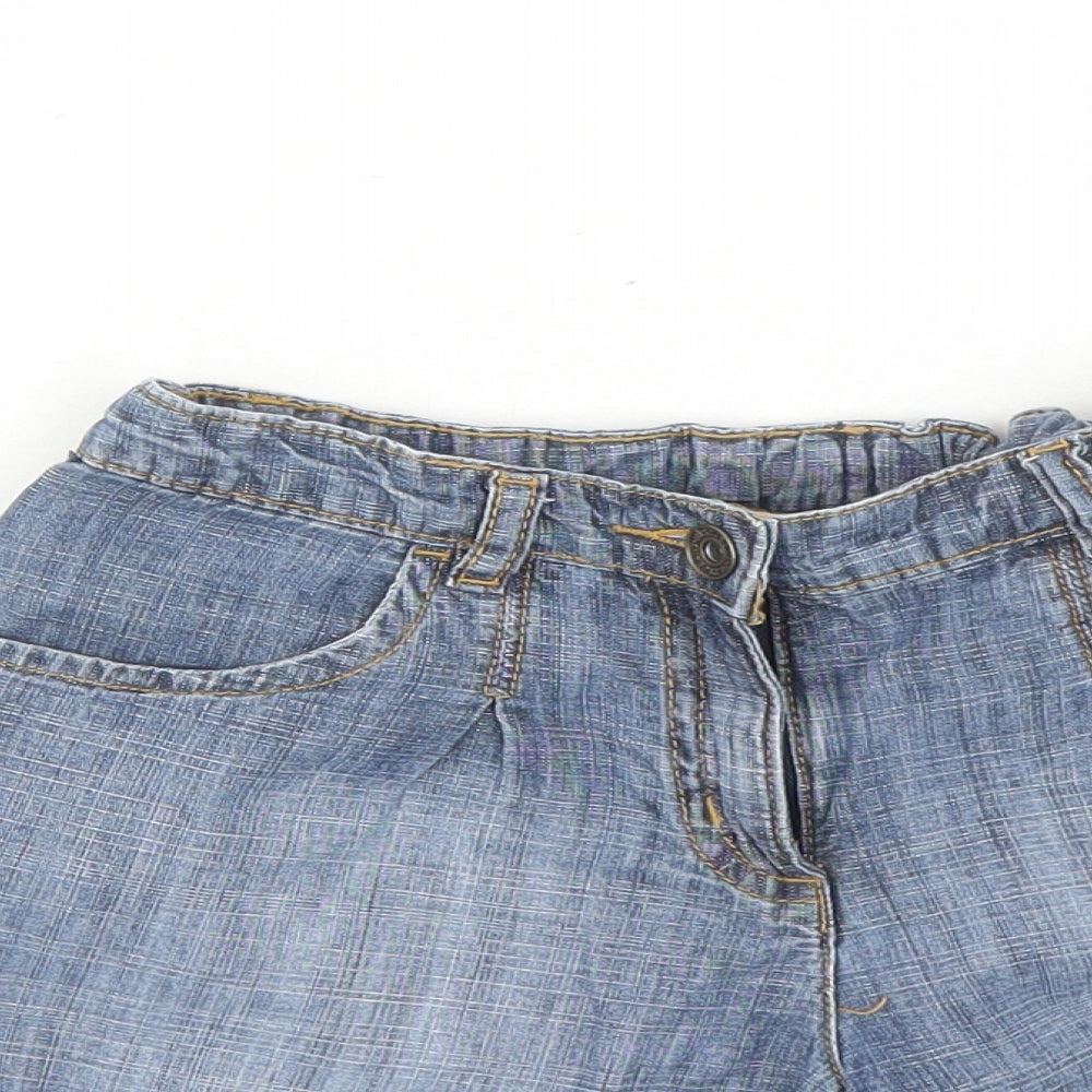 NEXT Girls Blue Cotton Chino Shorts Size 10 Years L4 in Regular Zip - Elasticated Waist