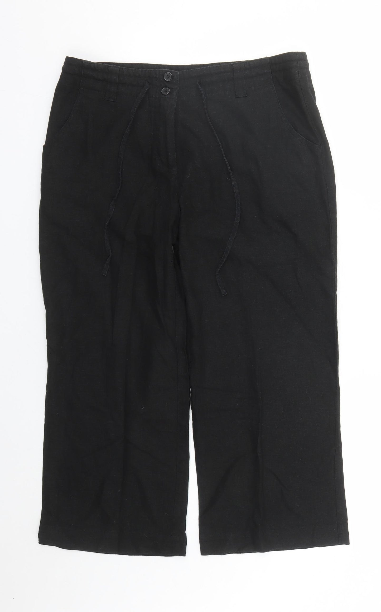 Xe Womens Black Linen Cropped Trousers Size 14 L23 in Regular Zip