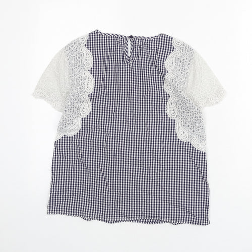 Jack Wills Womens Blue Check Cotton Basic Blouse Size 10 Round Neck - Lace Sleeves