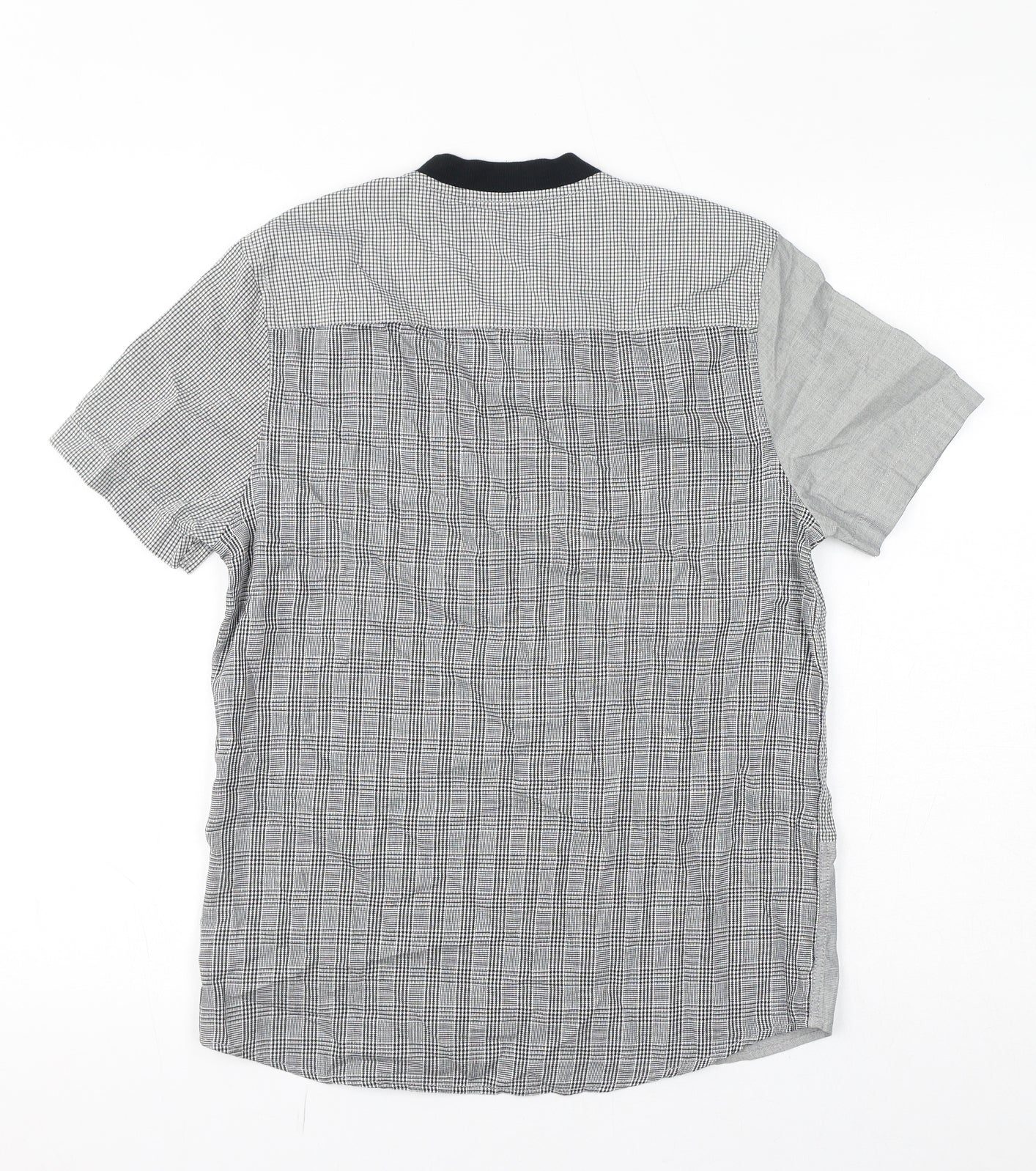 NEXT Boys Grey Check Cotton Basic Button-Up Size 12 Years Crew Neck Button