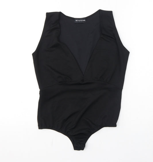 PRETTYLITTLETHING Womens Black Polyester Bodysuit One-Piece Size 8 Button