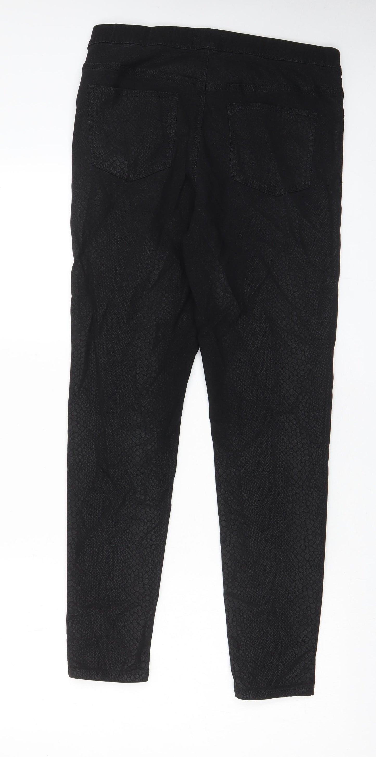 Marks and Spencer Womens Black Animal Print Viscose Jegging Trousers Size 14 L28 in Regular - Elastic waist
