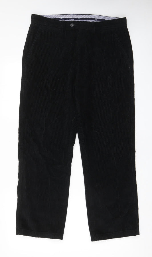 Samuel Windsor Mens Black Cotton Trousers Size 34 in L29 in Regular Zip - Pockets