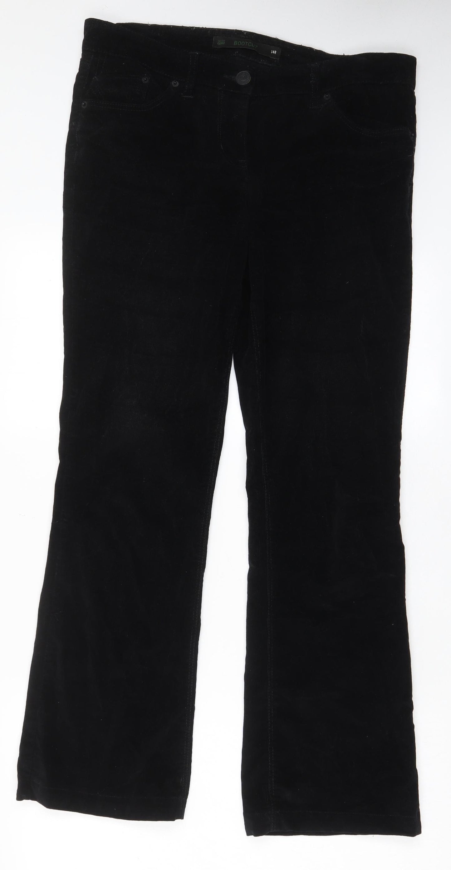 NEXT Womens Black Cotton Trousers Size 14 L31 in Regular Zip - Pockets