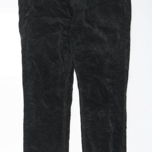 NEXT Womens Green Cotton Trousers Size 14 L29 in Regular Zip - Pockets, Belt Loops