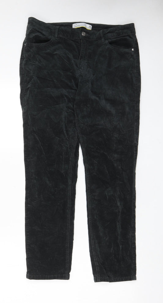 NEXT Womens Green Cotton Trousers Size 14 L29 in Regular Zip - Pockets, Belt Loops