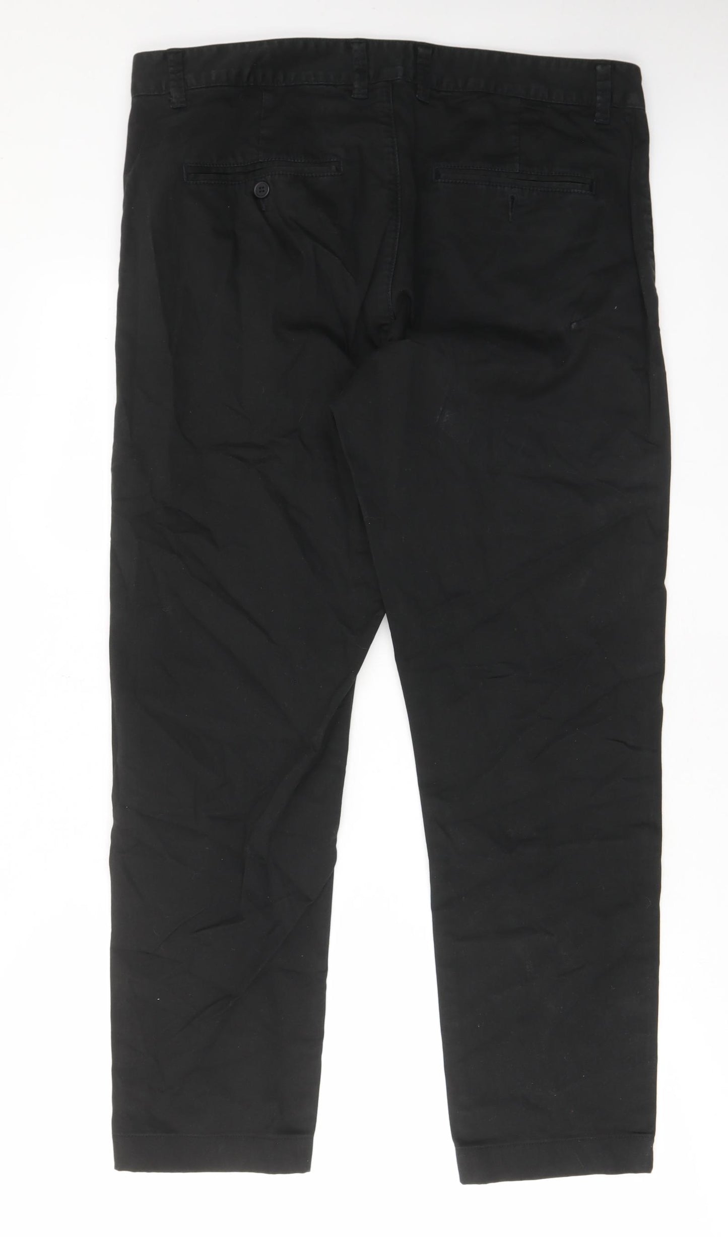 Johnny Big Mens Black Cotton Chino Trousers Size 36 in L29 in Regular Zip - Pockets, Belt Loops