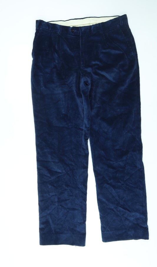 Magee Mens Blue Polyester Trousers Size 36 in L30 in Regular Zip