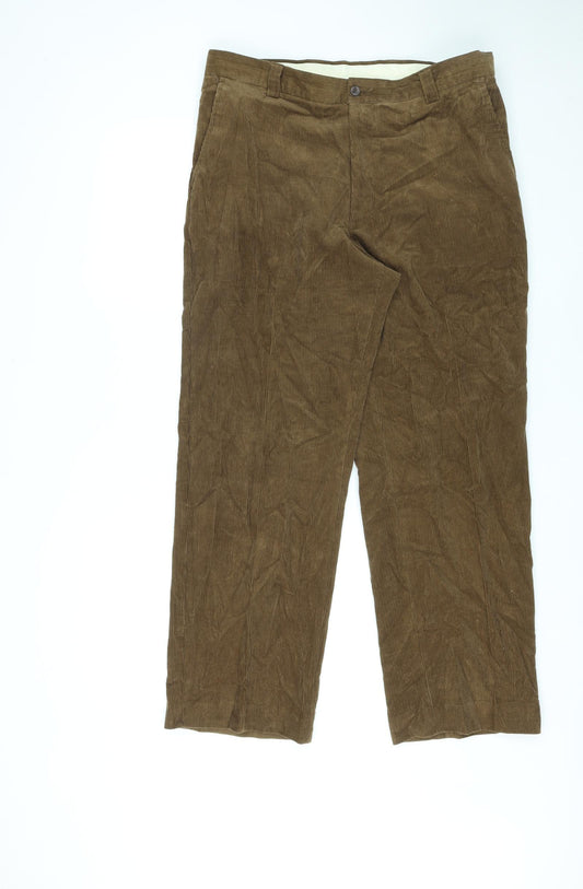 Farah Mens Brown Cotton Trousers Size 36 in L27 in Regular Zip