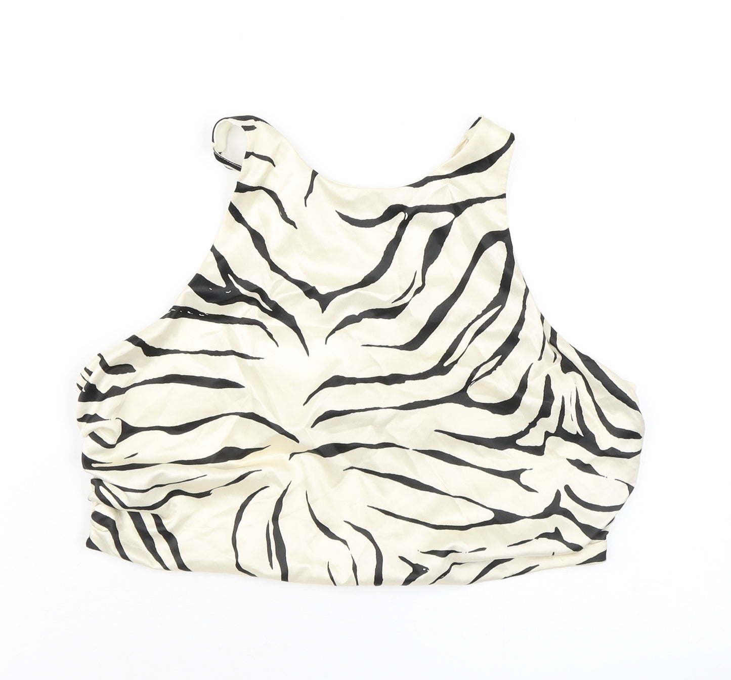 Zara Womens Beige Animal Print Polyester Cropped Blouse Size L Halter - Zebra Print