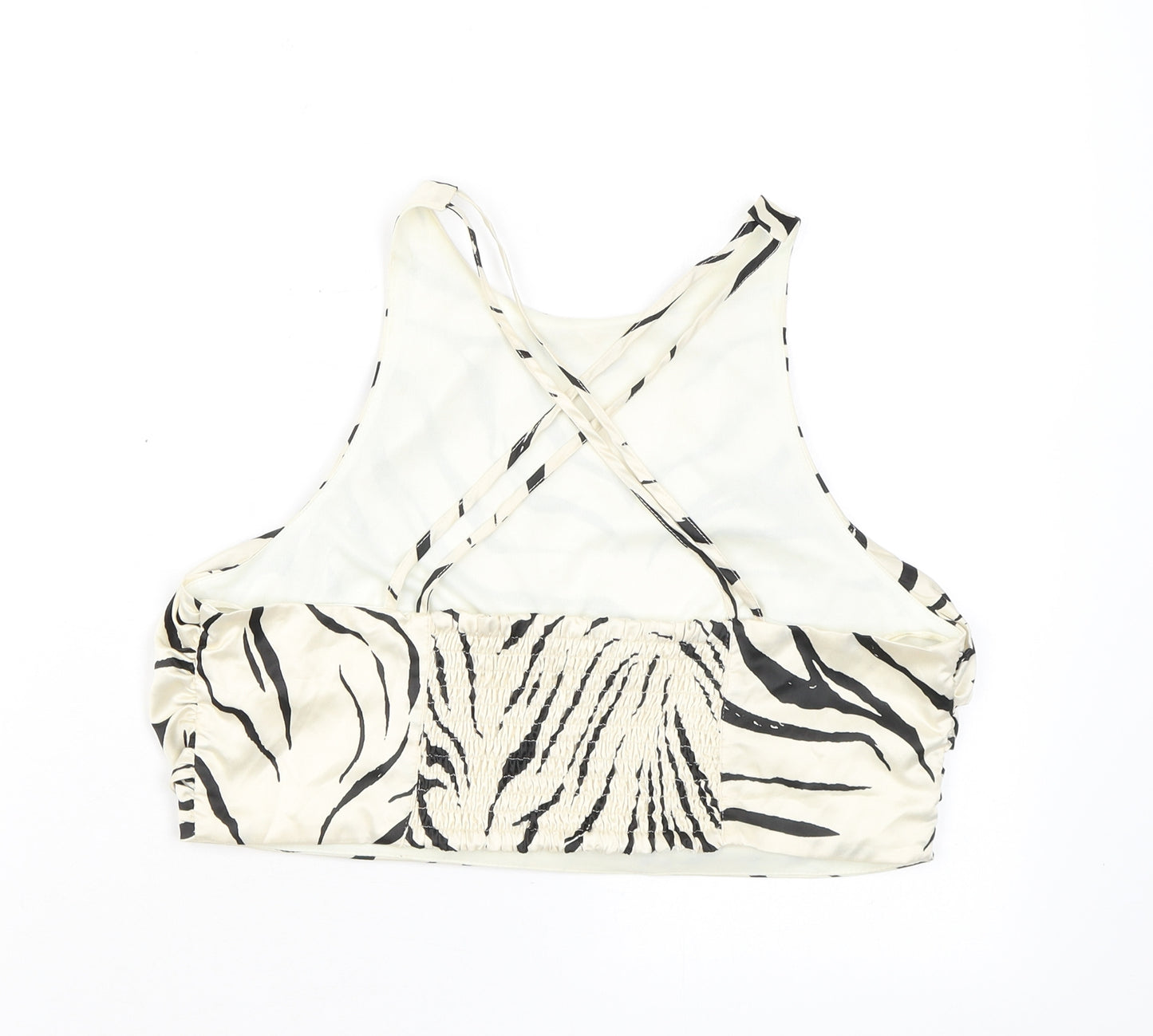 Zara Womens Beige Animal Print Polyester Cropped Blouse Size L Halter - Zebra Print