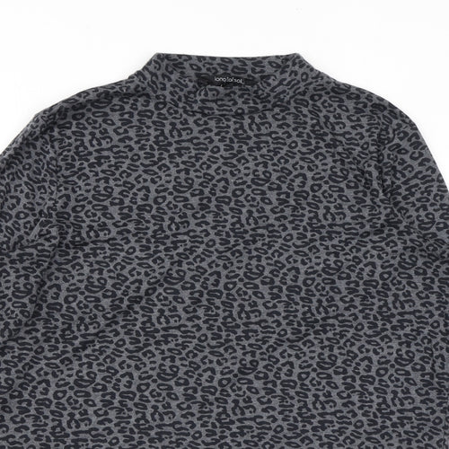 Long Tall Sally Womens Grey Animal Print Polyester Basic T-Shirt Size L Mock Neck - Leopard Print